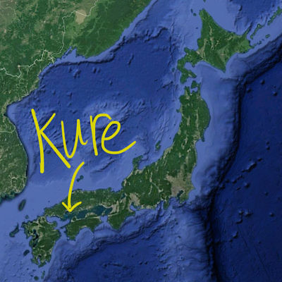 Arrow pointing to Kure on a map of Japan